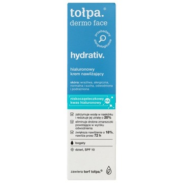 dermo face hydrativ hialuronowy krem nawilżający bogaty, SPF 10 40 ml