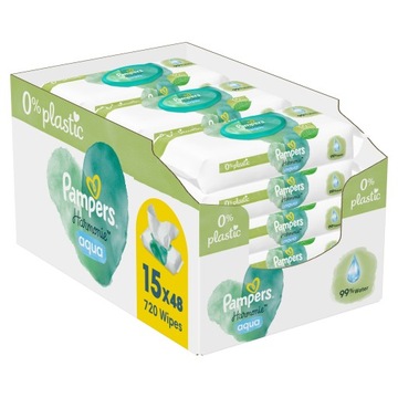 ВЛАЖНЫЕ САЛФЕТКИ PAMPERS HARMONIE AQUA 15х48 шт 0% ХИТ ПЛАСТИКА 2024