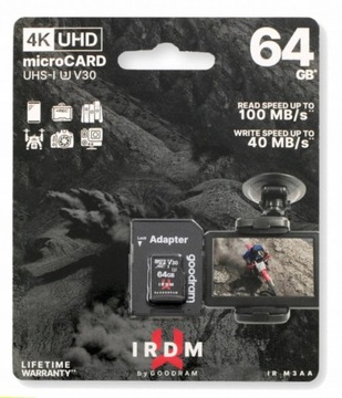 Карта памяти GOODRAM IRDM 64 ГБ UHS-I U microSDXC + адаптер