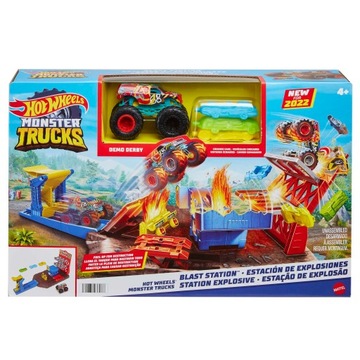 HOT WHEELS MONSTER TRUCKS DEMOLKA NA STACJI ZESTAW Z POJAZD TOR SAMOCHÓD 4+