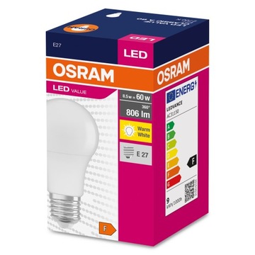 Osram żarówka LED E27 8,5W=60W 806lm 2700K CIEPŁA
