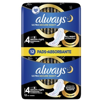 ALWAYS Podpaski ultra 4 secure night ze skrzydełkami 12 szt.