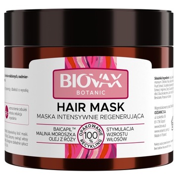 Maska do włosów regener. Biovax Botanic Malina Moroszka i Baicapil 250 ml