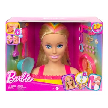 BARBIE GŁOWA DO STYLIZACJI NEONOWE WŁOSY BLOND COLOR REVEAL AKCESORIA