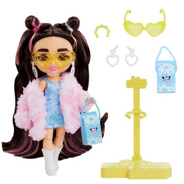MATTEL BARBIE LALKA EXTRA MINIS BRĄZOWE WŁOSY W FUTERKU Z KOLCZYKAMI