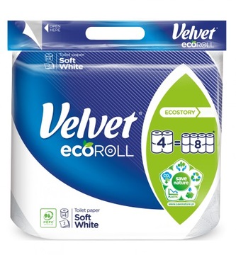 Velvet EcoROLL Delikatnie Biały papier toaletowy 4 rolki