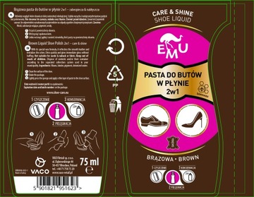 EMU Care & Shine Tekutá pasta na topánky - hnedá 75ml