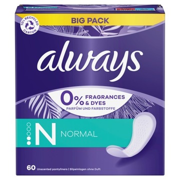 Always Daily Fresh Normal, 0% ароматизаторов и красителей, 60X