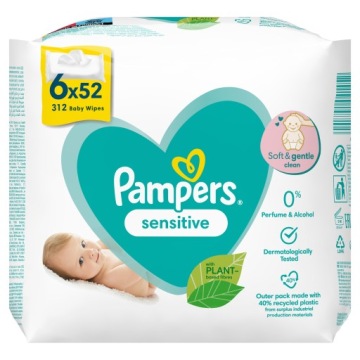 PAMPERS SENSITIVE WIPES ВЛАЖНЫЕ САЛФЕТКИ 6х52=312ШТ.