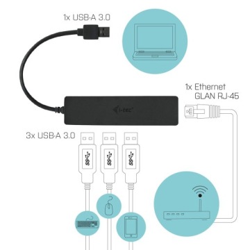 USB 3.0 Slim HUB, 3 порта + Gigabit Ethernet 10/100