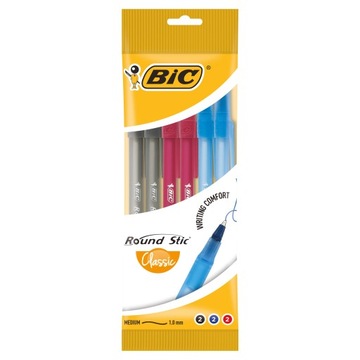 BIC ROUND STIC 1.0 DŁUGOPIS ZE SKUWKĄ KLASYCZNY OPAKOWANIE 6 SZTUK 3 KOLORY