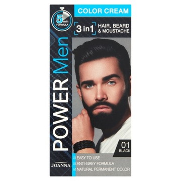 Joanna Power Men Color Cream Farba do włosów 3in1 dla mężczyzn 01 Black