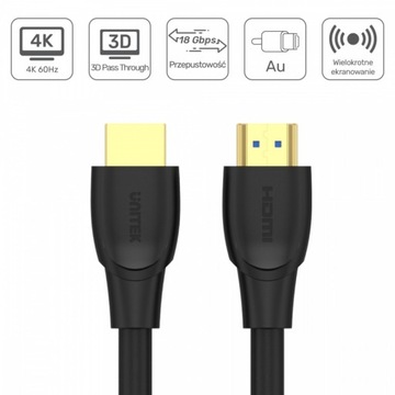 Kabel Unitek High Speed HDMI - HDMI 2.0 4K 10m czarny x2