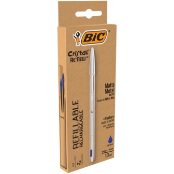 BIC CRISTAL RENEW ручка металева синя міцна офісна +2 вкладиші