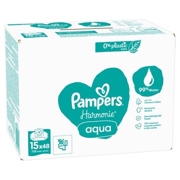 ВЛАЖНЫЕ САЛФЕТКИ PAMPERS HARMONIE AQUA 15х48 шт 0% ХИТ ПЛАСТИКА 2024