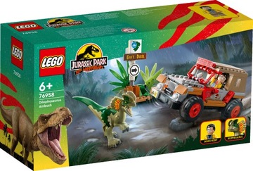 LEGO Jurassic World блокирует засаду дилофозавра на динозавра + автомобиль