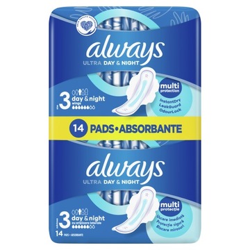 Podpaski Always ULTRA NIGHT ze skrzydełkami 14 szt