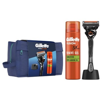 GILLETTE PROGLIDE ZESTAW PREZENTOWY MASZYNKA+ŻEL+PODSTAWKA w kosmetyczce