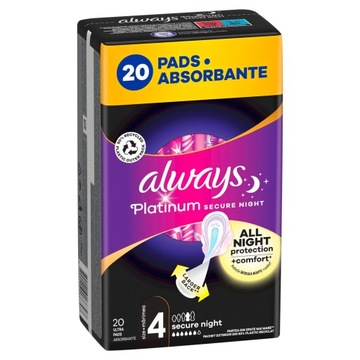 Always Platinum Podpaski ze skrzydełkami Secure Night, 20 szt.