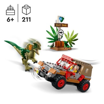 LEGO 76958 JURASSIC WORLD ДИЛОФОЗАВРЫ ЗАСАДКА ДИНОЗАВРОВ АВТОМОБИЛЬ