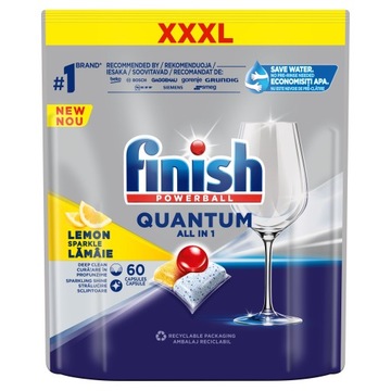 Finish Powerball Quantum All in 1 Kapsułki do zmywarki Lemon Cytryna 60szt
