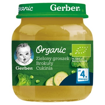 Obiadek Gerber Organic Zielony groszek brokuły cukinia dla niemowląt 125 g