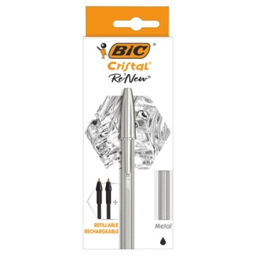 Ручка шариковая металлическая BiC Cristal Re'new черная 1+2 шт.