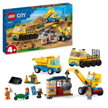 LEGO City Samochód Ciężarowy i Dźwig z kulą Budowa 4+ 3 pojazdy 3 figurki