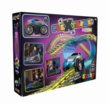 Tor samochodowy Smoby FleXtreme Neon Set AUTO + PĘTLE 112 Elementów