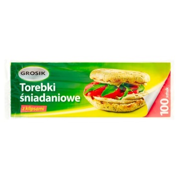 Torebki woreczki śniadaniowe z klipsami Grosik 100