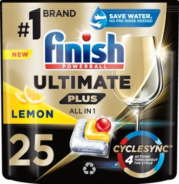 FINISH Ultimate Plus Lemon Капсулы для мытья посуды в посудомоечной машине, 25 шт.