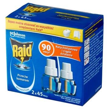 RAID 90 nocy Płyn przeciwko komarom 2 x ZAPAS 2 x 45 nocy 27 ml