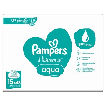 ВЛАЖНЫЕ САЛФЕТКИ PAMPERS HARMONIE AQUA 15х48 шт 0% ХИТ ПЛАСТИКА 2024