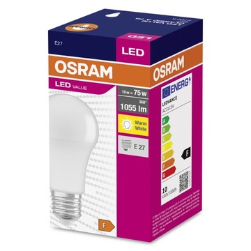 ŻARÓWKA LED E27 10W = 75W 2700K CIEPŁA BIAŁA 1055LM A60 OSRAM