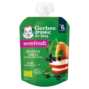 Mus Tubka Owocowa 80g Gerber ORGANIC Gruszka Jabłko Czarna porzeczka 6m+