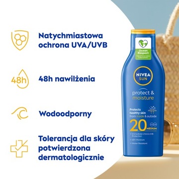 NIVEA SUN Protect & Moisture Увлажняющий лосьон для загара SPF 20, 200 мл