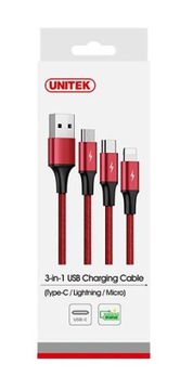 C4049RD UNITEK 3-в-1 USBC microUSB-кабель Lightning