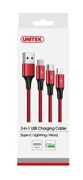 Kabel USB - USB 3 w 1 Typ C / Lightning / micro-usb 1,2m Unitek