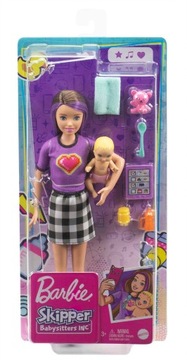 Barbie Zestaw GRP10 GRP11 Lalka Opiekunka Skipper z Dzieckiem i Akcesoriami