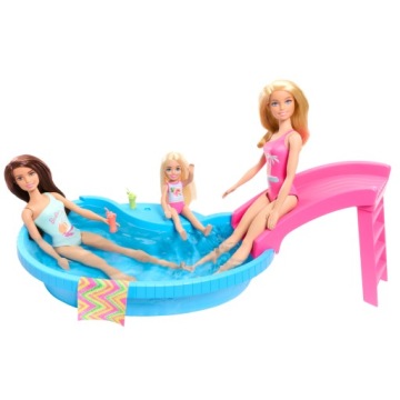 Лялька BARBIE Басейн набір басейн з гіркою + лялька в костюмі Уцінка (виставковий)