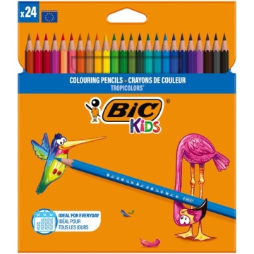 BIC KIDS TROPICOLORS кольорові олівці міцні для дітей безпечні 24 шт.