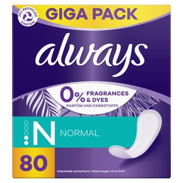 Always Daily Fresh Normal, 0% substancji zapachowych i barwników, 80X