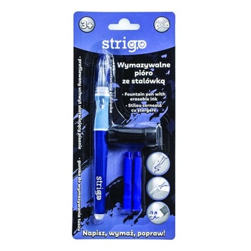 Pióro wymazywalne ze stalówką granatowe + dwa naboje Strigo