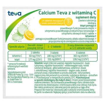 Calcium z witaminą C 14 tabletek musujących TEVA