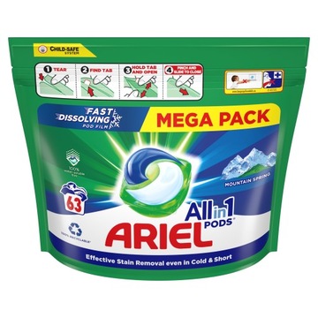 ARIEL PODS MOUNTAIN SPRING ALL IN ONE 63 ШТ. БЕЛЫЕ КАПСУЛЫ ДЛЯ СТИРАНИЯ