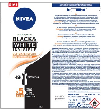 NIVEA BLACK & WHITE INVISIBLE ULTIMATE IMPACT ANTYPERSPIRANT SPRAY 150 ML
