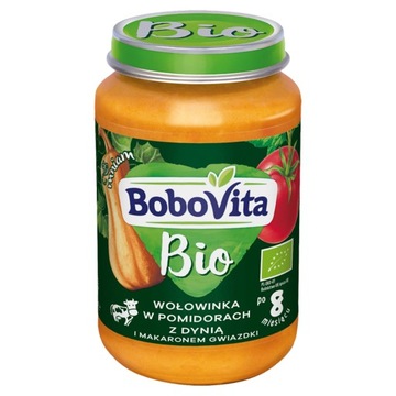 BoboVitar BIO Pomidory z wołowinką, dynią i makaronem gwiazdki 8m+ 190g