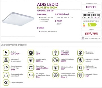 СВЕТИЛЬНИК ADIS LED 28W IP44 IDEUS 22674