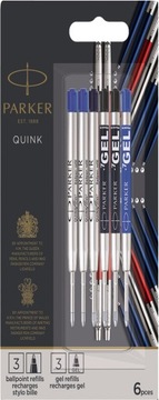 Parker Wkłady do długopisów + żelowe -zestaw 6 szt
