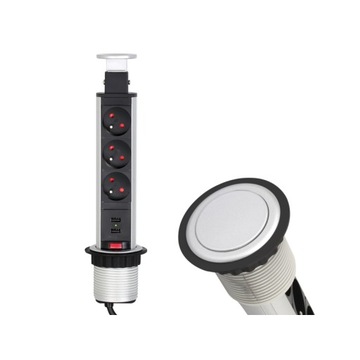 Multiport fi 60 3x gniazdka 2x USB chowany w blat - Aluminium